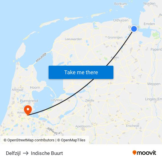 Delfzijl to Indische Buurt map