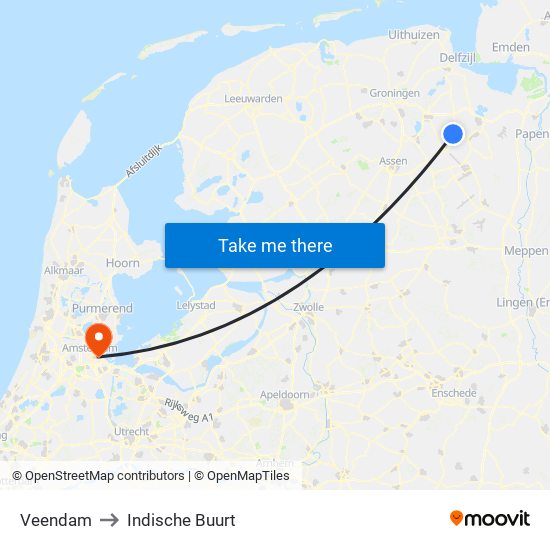 Veendam to Indische Buurt map