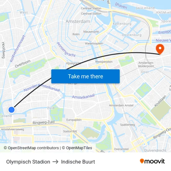 Olympisch Stadion to Indische Buurt map