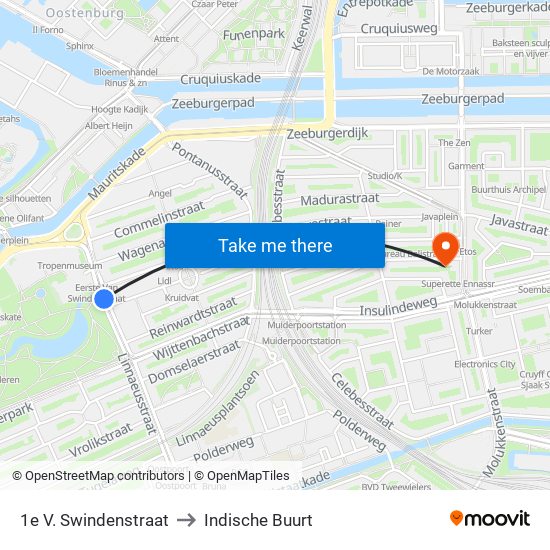 1e V. Swindenstraat to Indische Buurt map