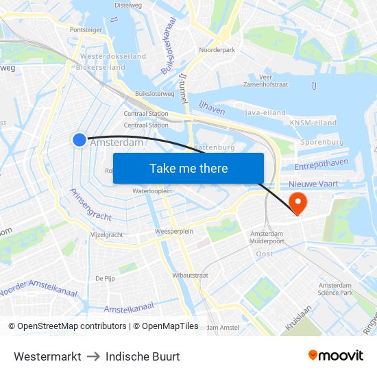 Westermarkt to Indische Buurt map