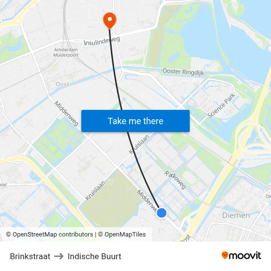 Brinkstraat to Indische Buurt map