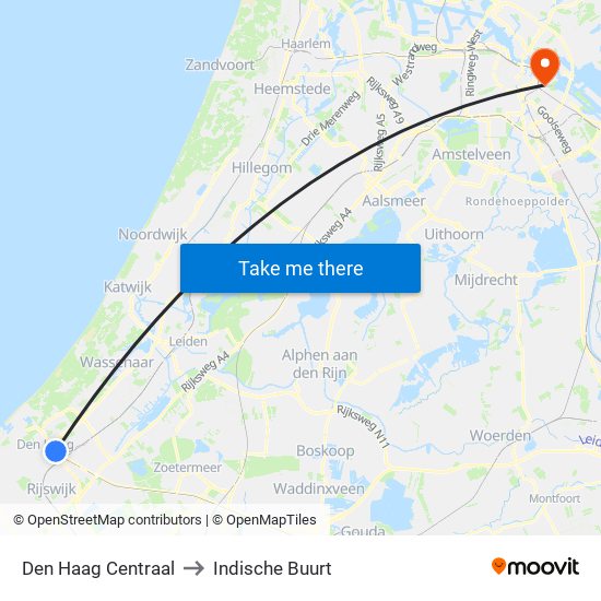 Den Haag Centraal to Indische Buurt map