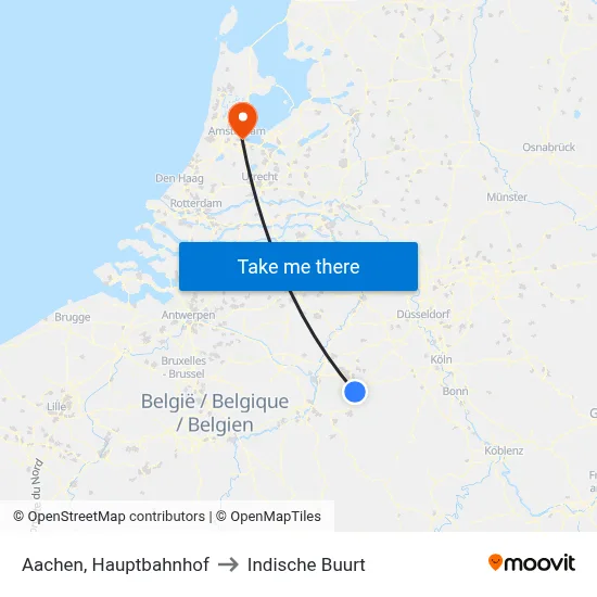 Aachen, Hauptbahnhof to Indische Buurt map