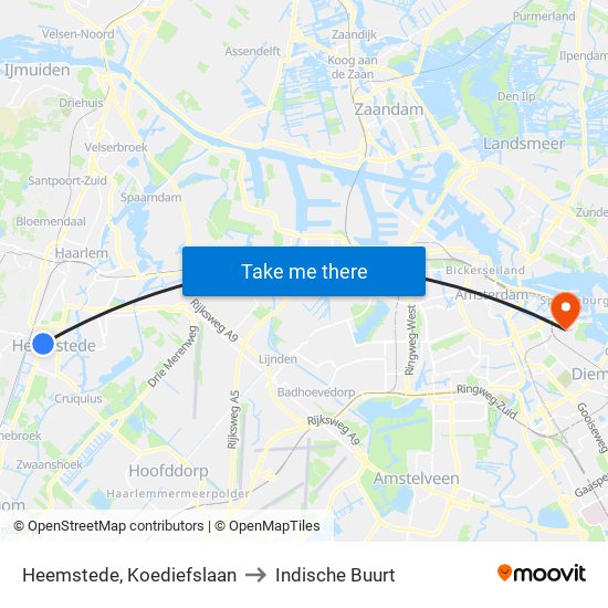 Heemstede, Koediefslaan to Indische Buurt map