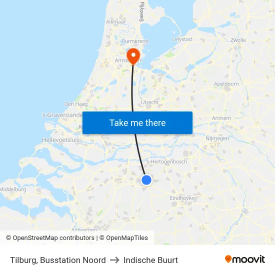 Tilburg, Busstation Noord to Indische Buurt map