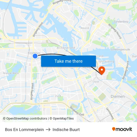 Bos En Lommerplein to Indische Buurt map