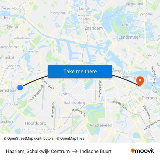 Haarlem, Schalkwijk Centrum to Indische Buurt map