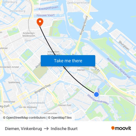 Diemen, Vinkenbrug to Indische Buurt map