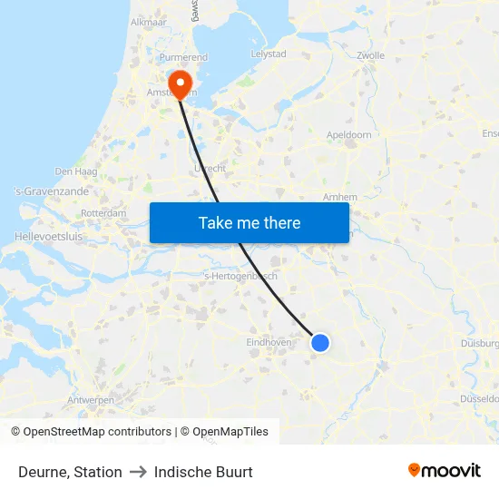 Deurne, Station to Indische Buurt map