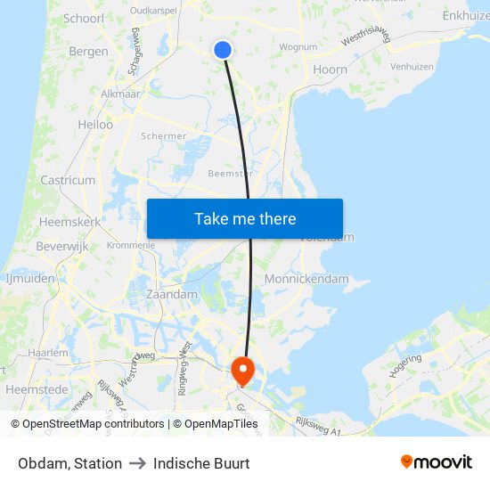 Obdam, Station to Indische Buurt map