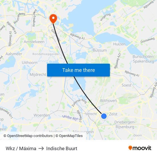 Wkz / Máxima to Indische Buurt map
