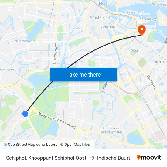 Schiphol, Knooppunt Schiphol Oost to Indische Buurt map