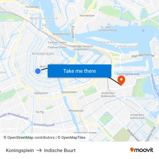 Koningsplein to Indische Buurt map