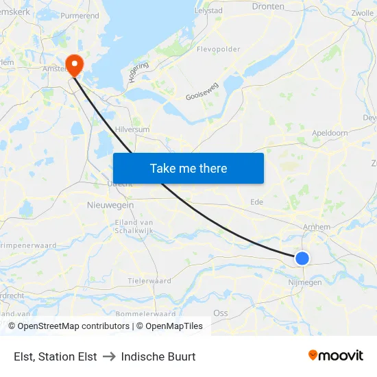 Elst, Station Elst to Indische Buurt map
