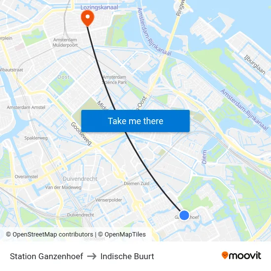 Station Ganzenhoef to Indische Buurt map