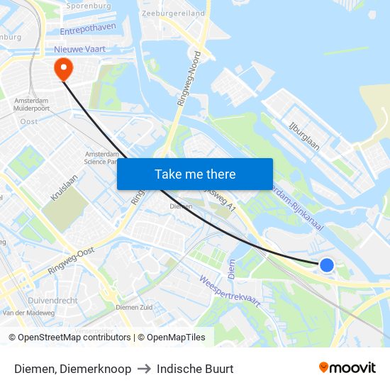 Diemen, Diemerknoop to Indische Buurt map