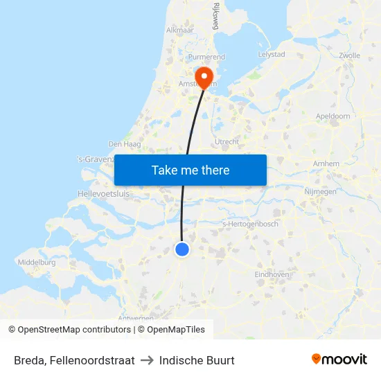 Breda, Fellenoordstraat to Indische Buurt map