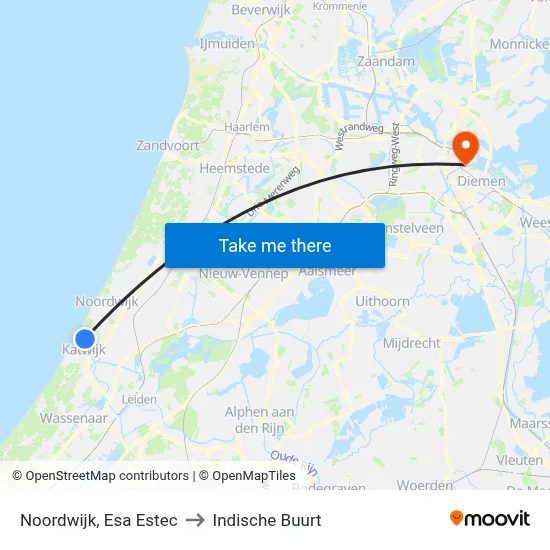 Noordwijk, Esa Estec to Indische Buurt map