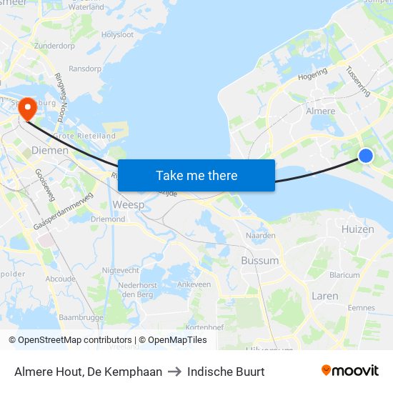 Almere Hout, De Kemphaan to Indische Buurt map