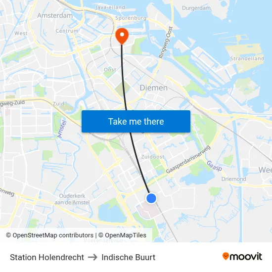 Station Holendrecht to Indische Buurt map