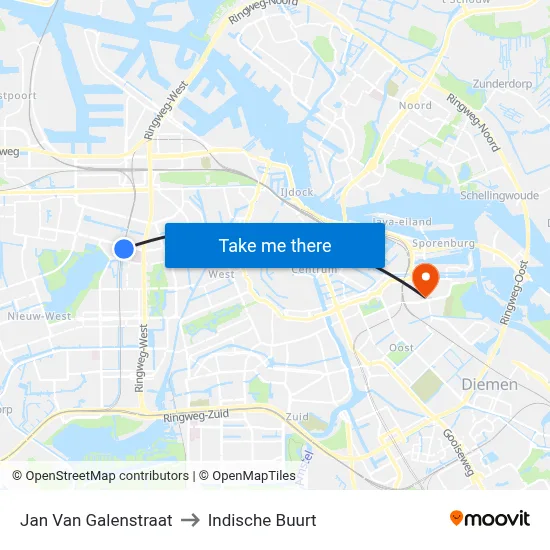 Jan Van Galenstraat to Indische Buurt map