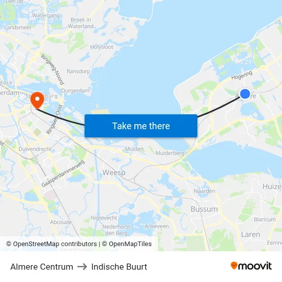 Almere Centrum to Indische Buurt map