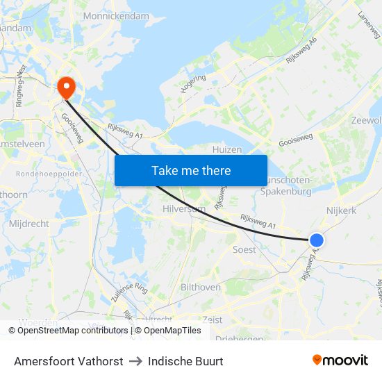 Amersfoort Vathorst to Indische Buurt map