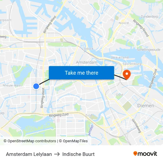 Amsterdam Lelylaan to Indische Buurt map