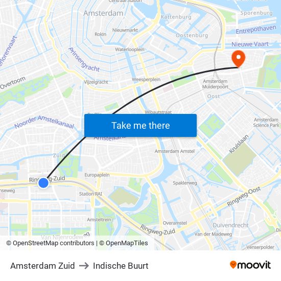 Amsterdam Zuid to Indische Buurt map