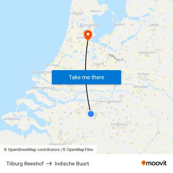 Tilburg Reeshof to Indische Buurt map