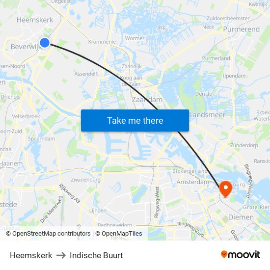 Heemskerk to Indische Buurt map