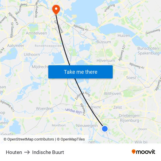 Houten to Indische Buurt map