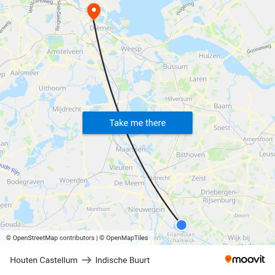 Houten Castellum to Indische Buurt map