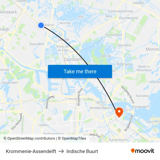 Krommenie-Assendelft to Indische Buurt map