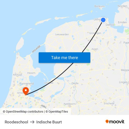 Roodeschool to Indische Buurt map