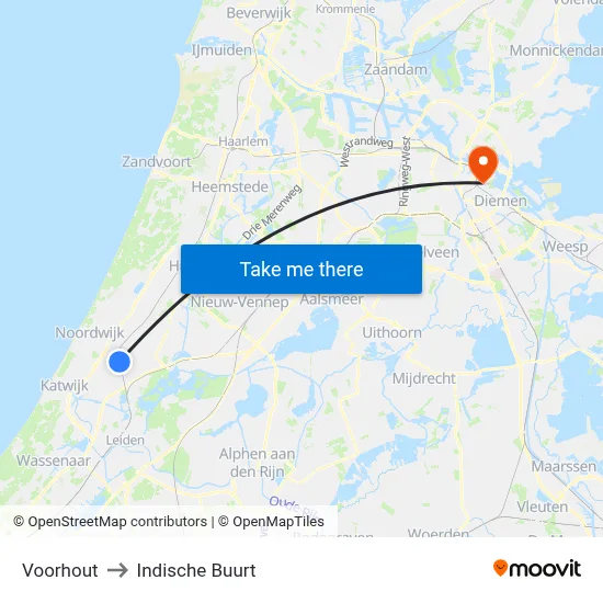 Voorhout to Indische Buurt map