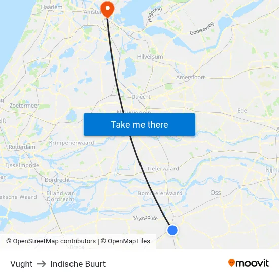 Vught to Indische Buurt map