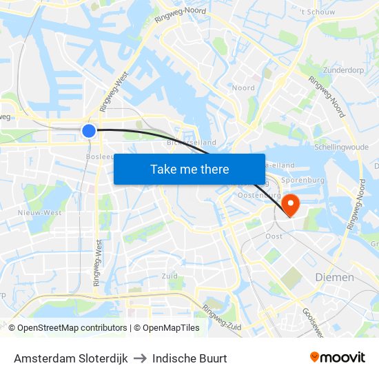 Amsterdam Sloterdijk to Indische Buurt map