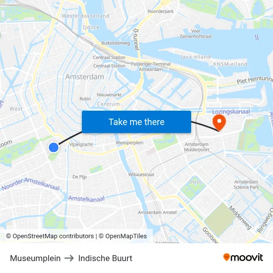 Museumplein to Indische Buurt map