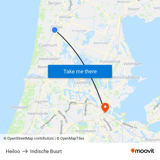 Heiloo to Indische Buurt map