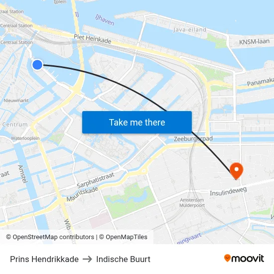 Prins Hendrikkade to Indische Buurt map