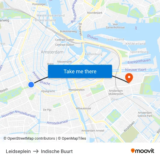 Leidseplein to Indische Buurt map