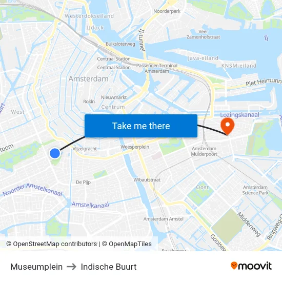 Museumplein to Indische Buurt map