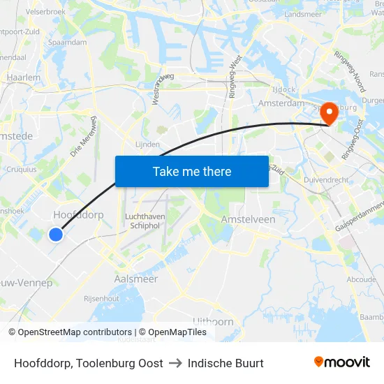 Hoofddorp, Toolenburg Oost to Indische Buurt map