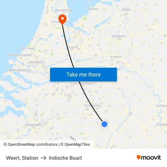 Weert, Station to Indische Buurt map