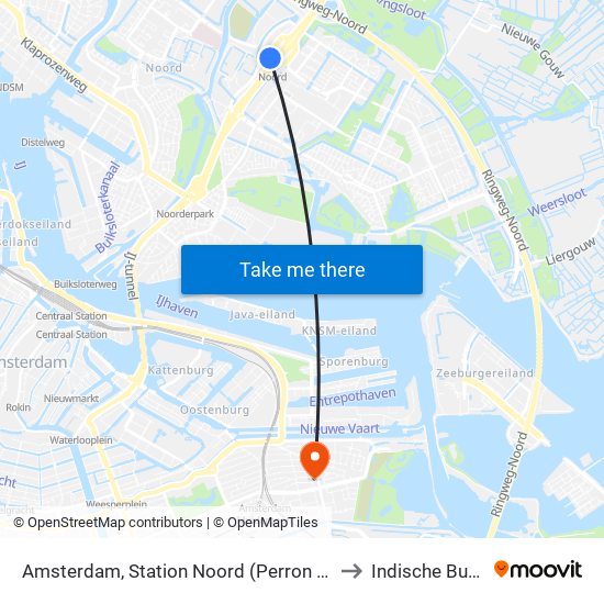 Amsterdam, Station Noord (Perron A2) to Indische Buurt map