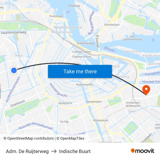 Adm. De Ruijterweg to Indische Buurt map