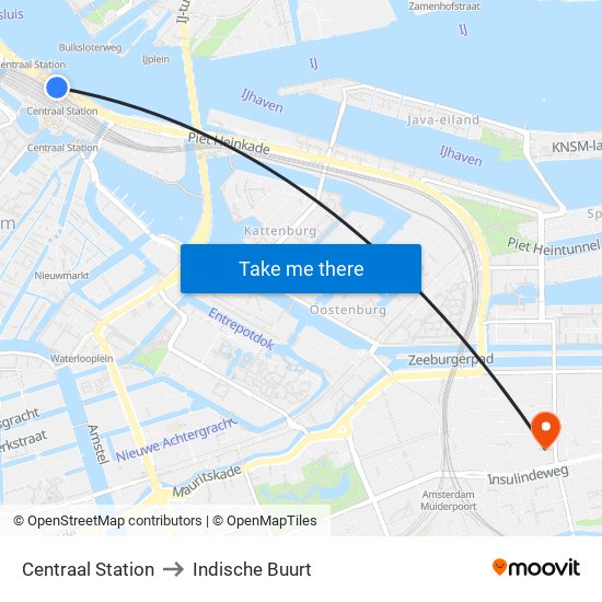 Centraal Station to Indische Buurt map