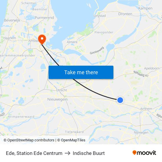 Ede, Station Ede Centrum to Indische Buurt map